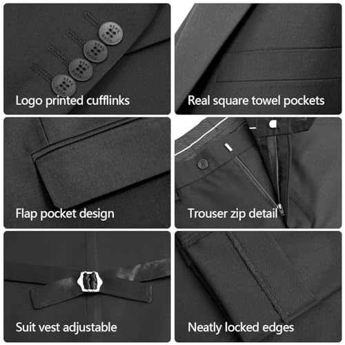 WYWK Men's 3-Piece Suit Jacket Vest Pants and Bow Tie Set